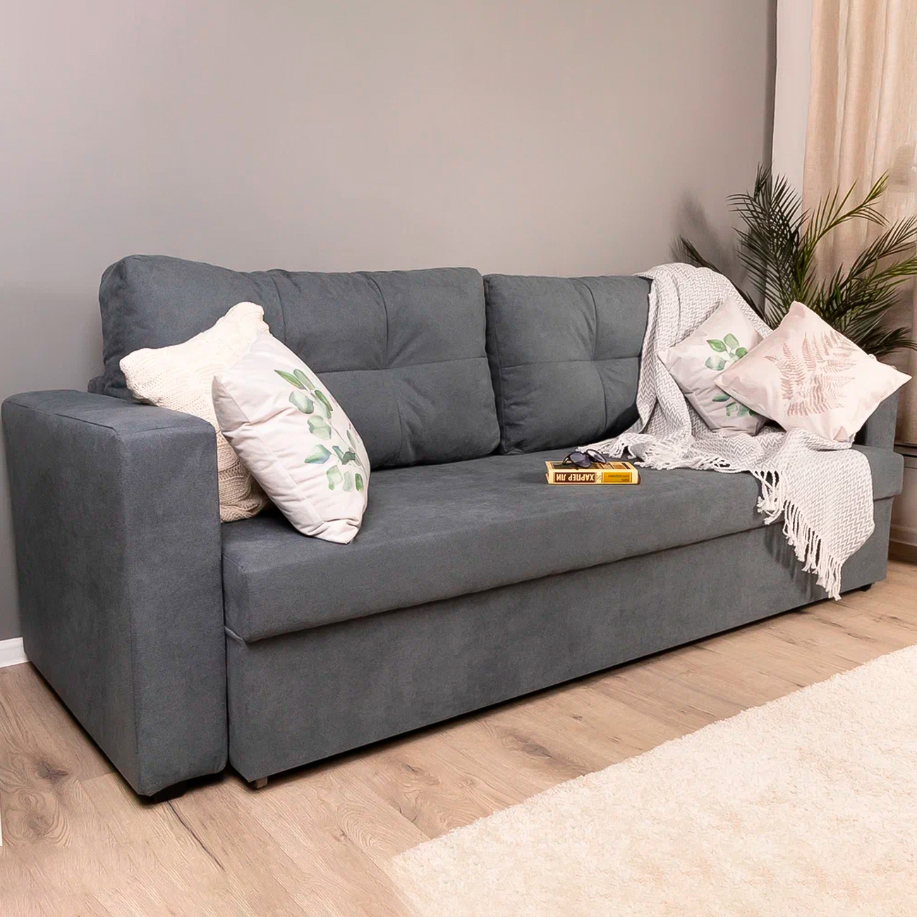 Изображение товара Диван Мафтин Аракуль прямой двуспальный раскладной велюр серый современный дизайн