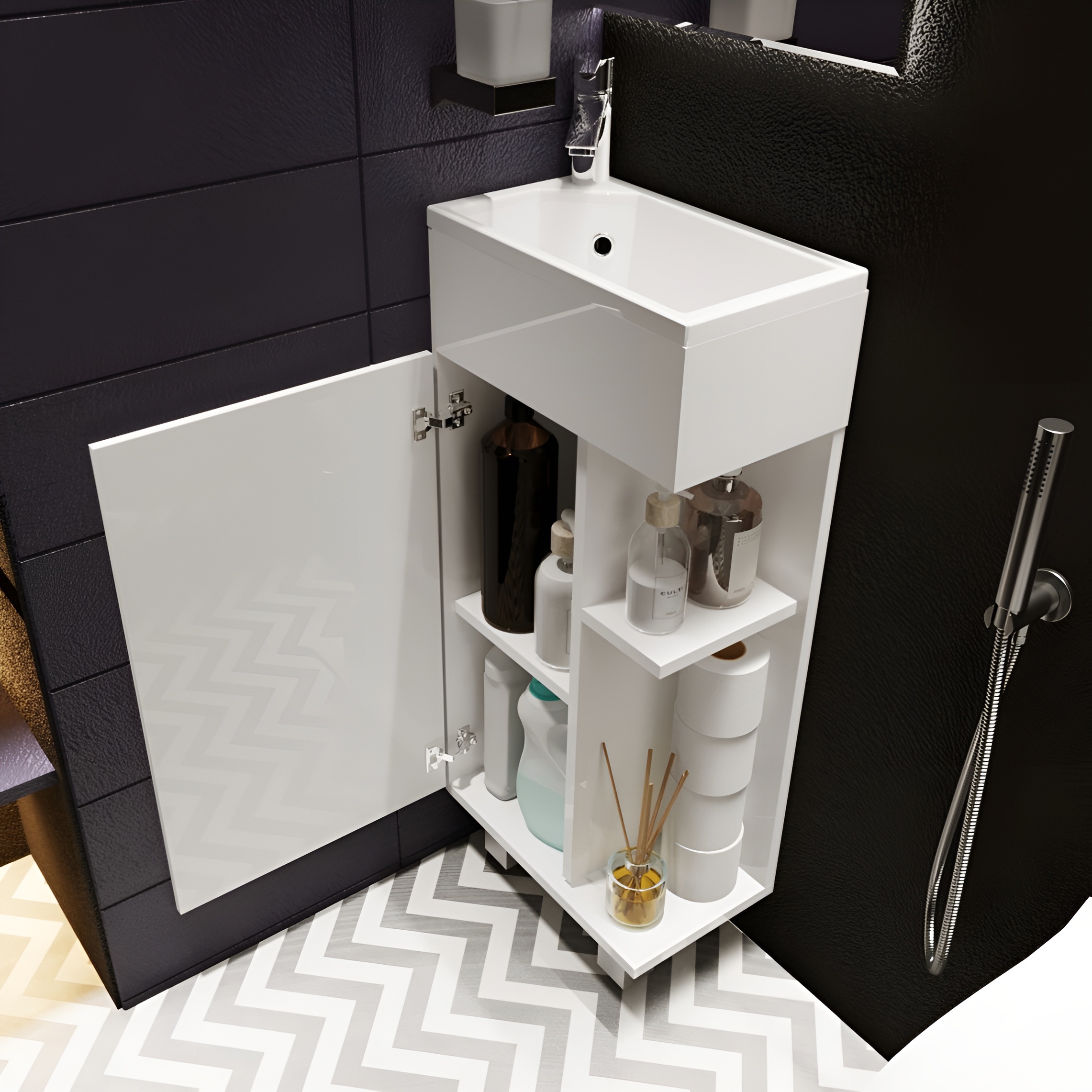 Изображение товара Тумба с раковиной 40 см в ванную комнату 1Marka Laura белая глянец подвесная