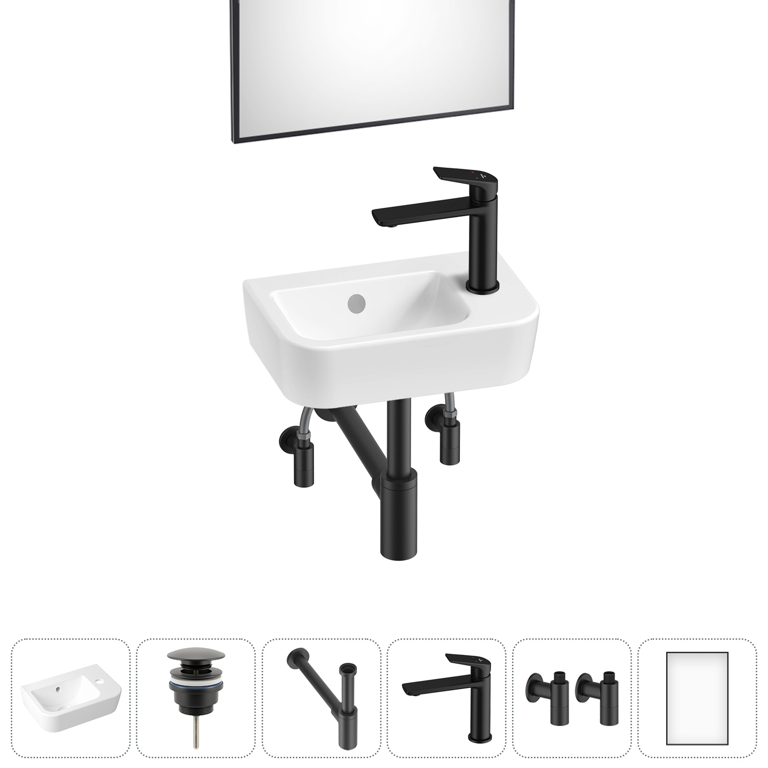 Изображение товара Раковина Lavinia Boho One 20217368R 37см 6 в 1: донный клапан, сифон, смеситель, вентили, зеркало