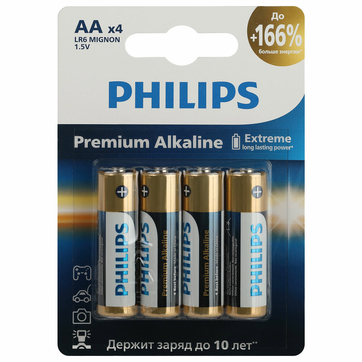 Изображение товара Батарейки алкалиновые PHILIPS Premium LR6 АА 4 шт. для фотоаппаратов и устройств