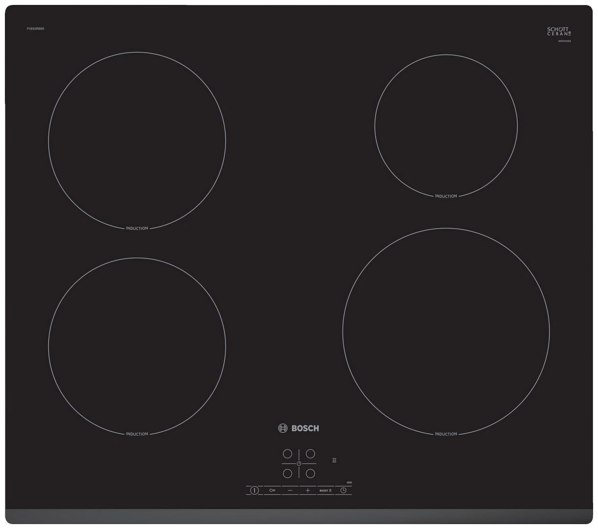 Изображение товара Электрическая варочная панель Bosch PUE63RBB5E 4 индукционные конфорки сенсорное управление