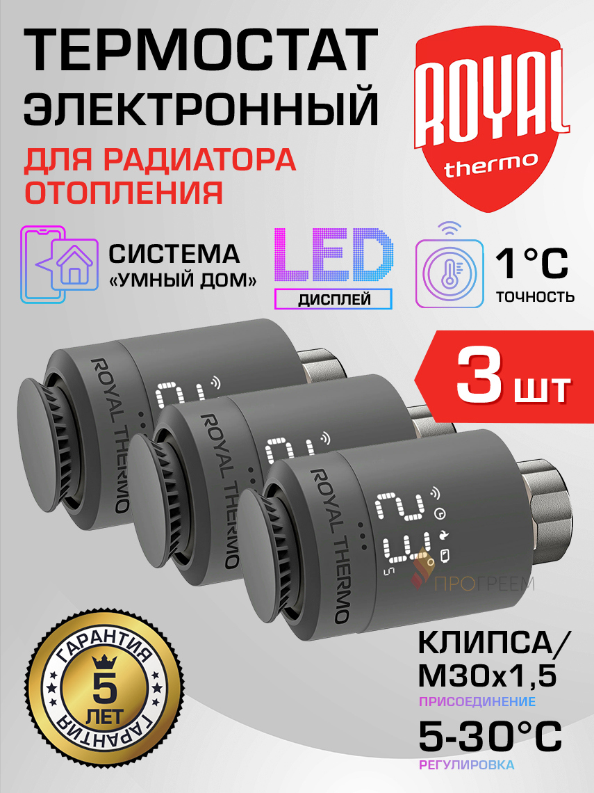 Изображение товара Термостатическая головка электронная Royal thermo RTE 77.001S-3 M30x1.5 серый