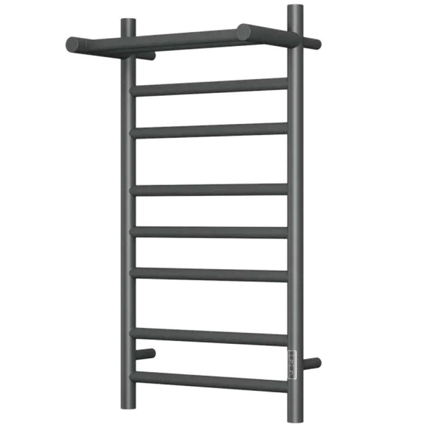 Изображение товара Полотенцесушитель электрический Bauedge Stil Shelf Gun Grey П7 400x800 мм 110 Вт с полкой лесенка цвет темно-серый металлик