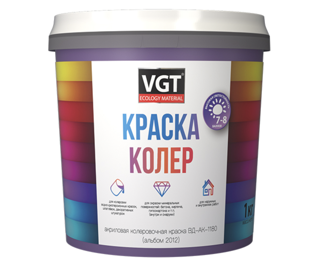 Изображение товара Краска колеровочная VGT матовая цвет зелёное яблоко 1.0 кг