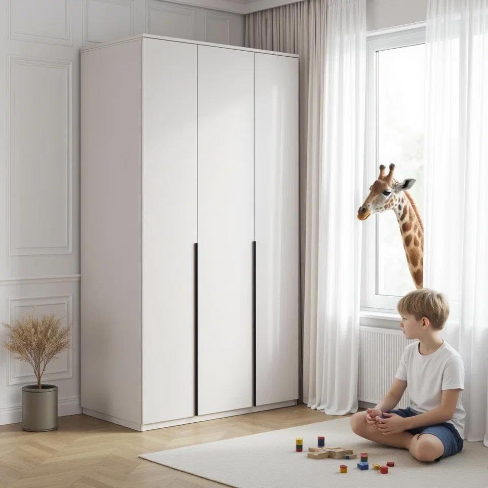 Изображение товара Шкаф распашной 3 дверный Бруно белый 120х260х50 см из ЛДСП современный стиль