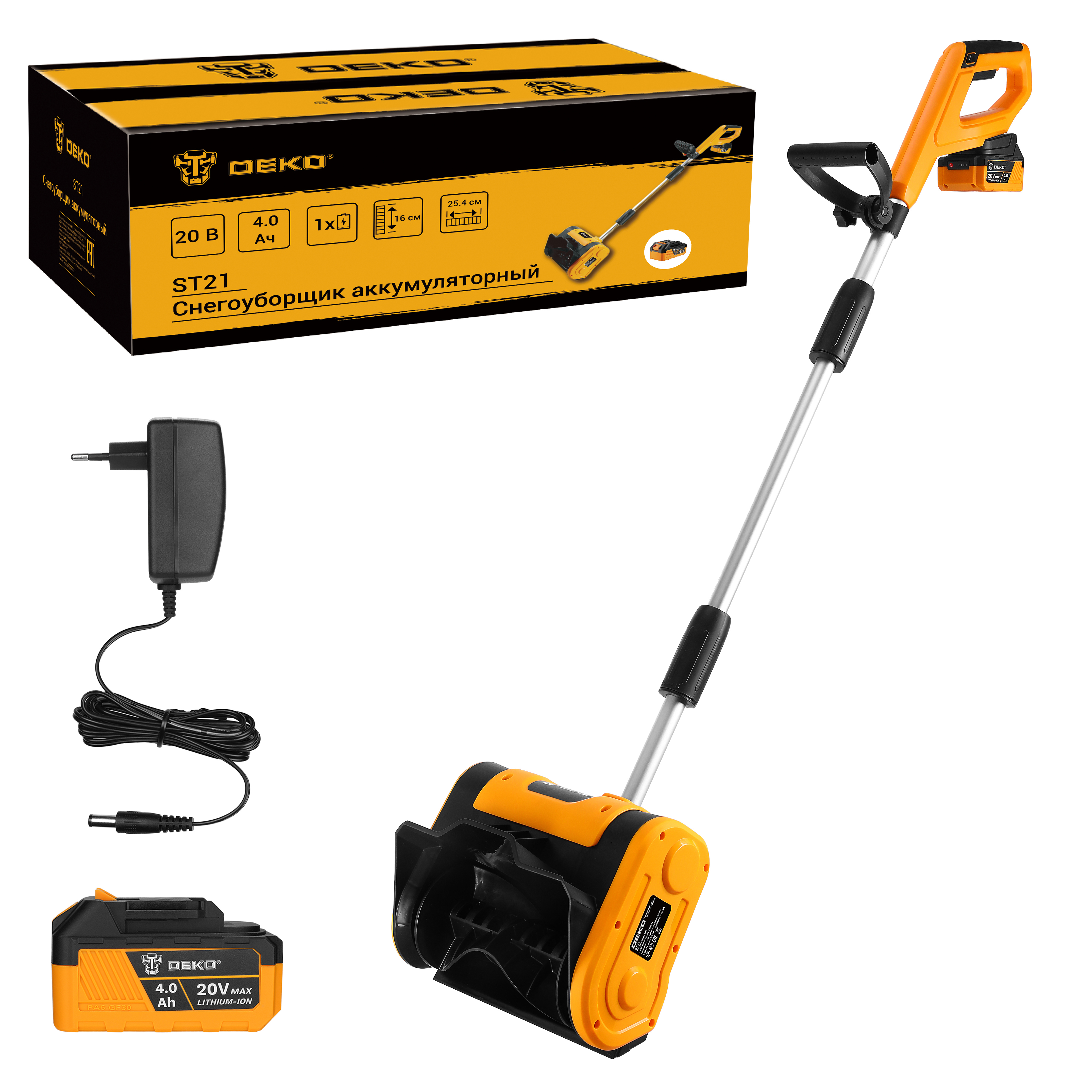 Изображение товара Аккумуляторный снегоуборщик DEKO 063-4440 20В 25.4 см 6 м