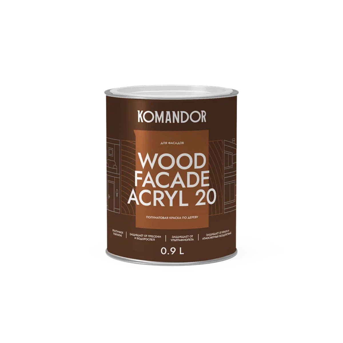 Изображение товара Фасадная водно-дисперсионная краска KOMANDOR Acryl бесцветная 0.9 л