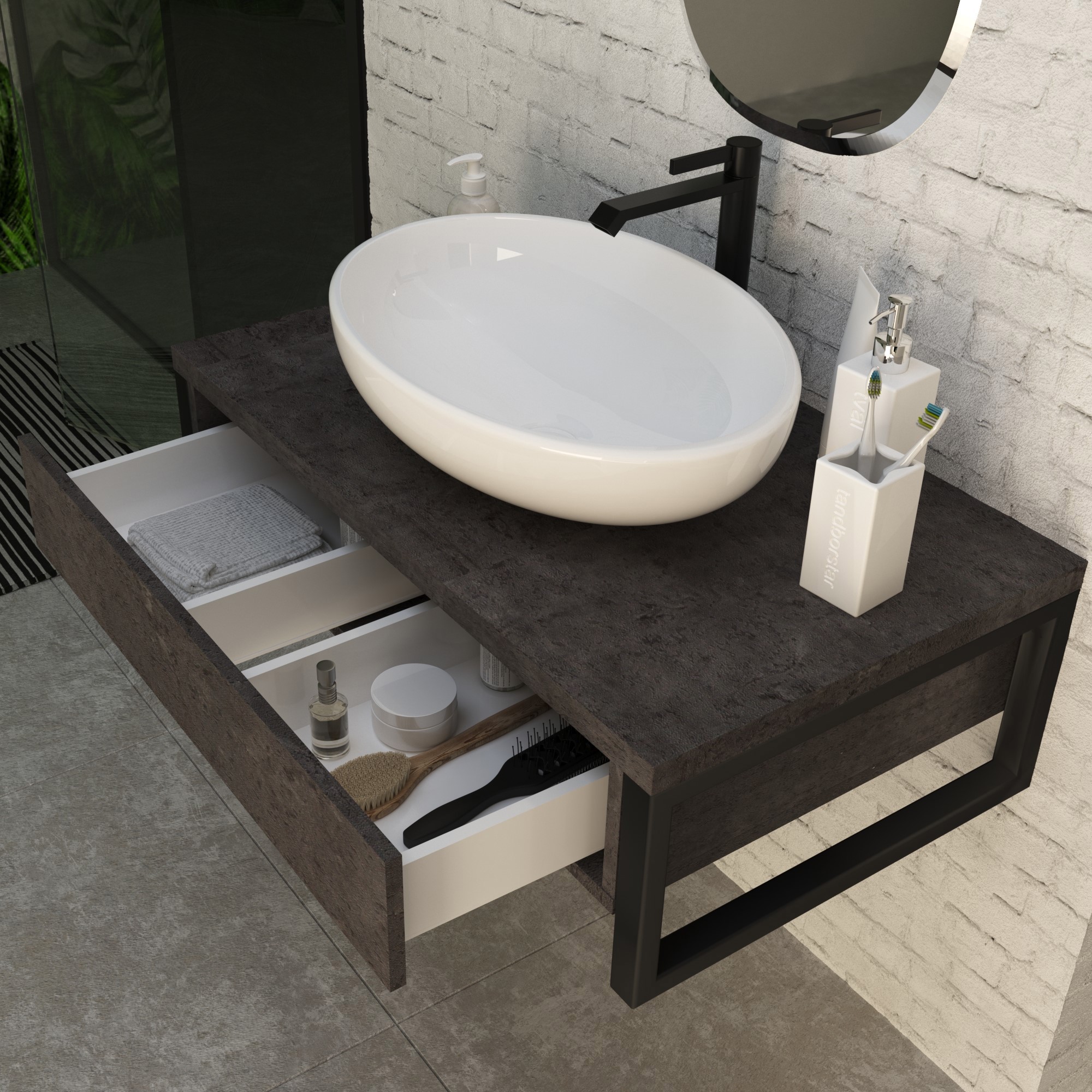 Изображение товара Подвесная тумба под раковину 70см 1Marka серия LOFT черная Россия