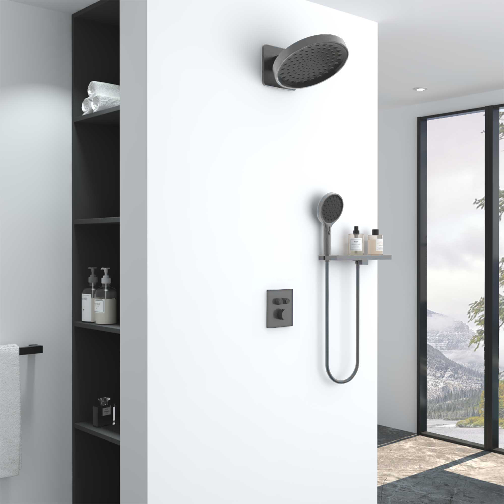 Изображение товара Душевая система Vincea Inspire VSFW 3I21MT3RGM встроенная с термостатом 4 режима цвета вороненая ст