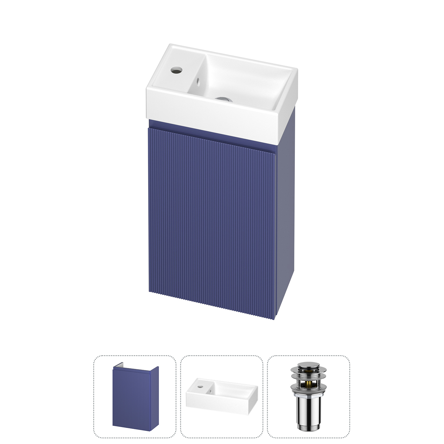 Изображение товара Тумба с раковиной WC Area 40 см синяя с донным клапаном Click-Clack Изображение товара Тумба с раковиной WC Area 40 см синяя с донным клапаном Click-Clack