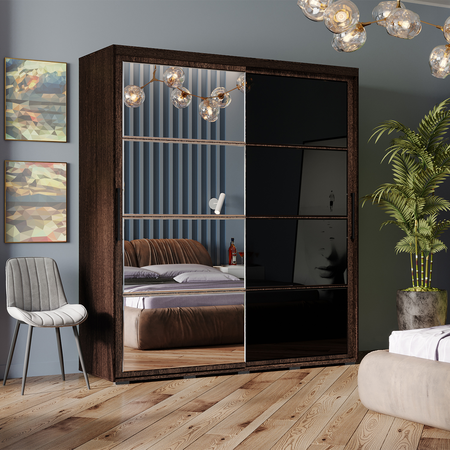 Изображение товара Шкаф-купе Bts 217.6x196.2x59.1 см 7 полок ЛДСП цвет коричневый