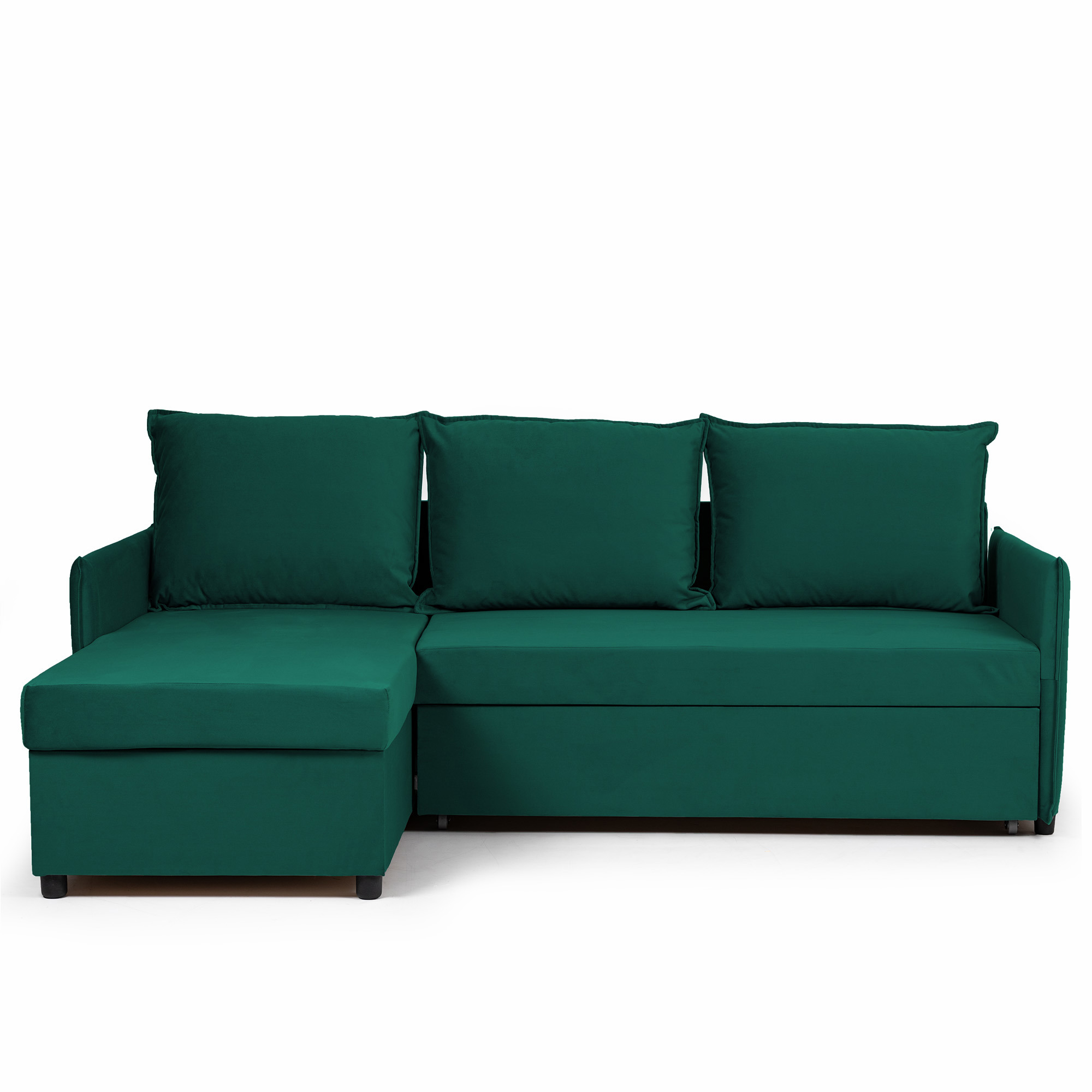 Изображение товара Угловой диван-кровать Марсель из велюра изумрудный 213x152x82 см