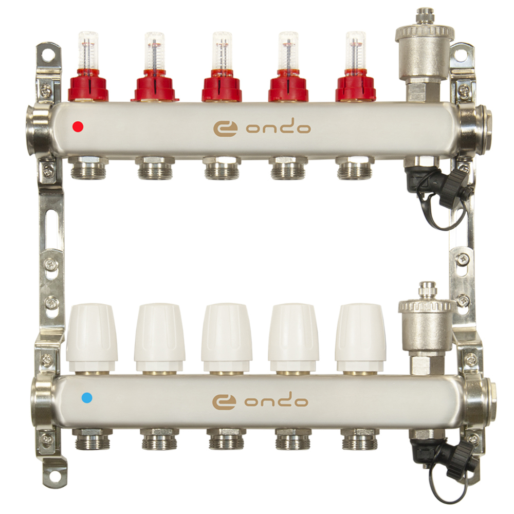 Изображение товара Коллекторная группа ONDO 5-выходная из нержавеющей стали для теплого пола