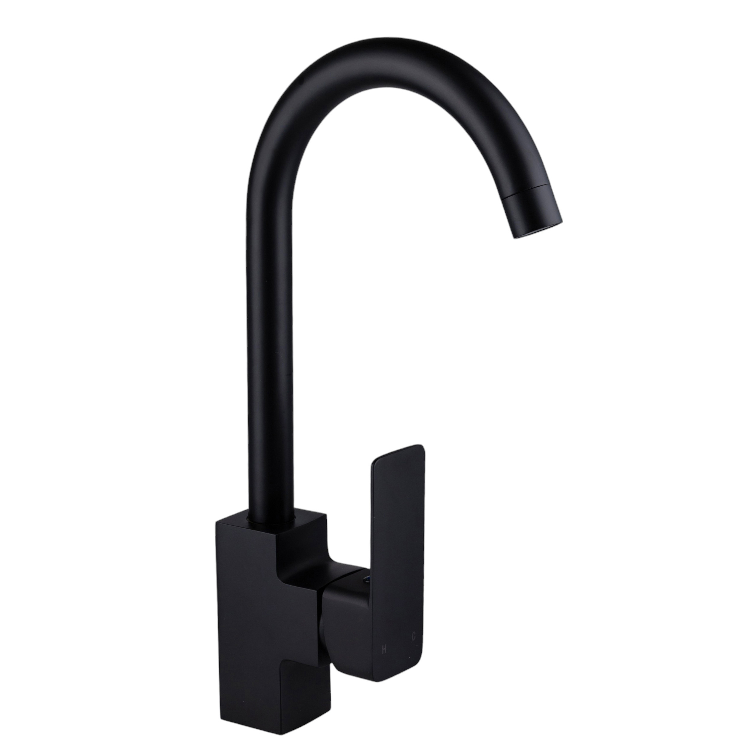 Изображение товара Смеситель для кухни Aloute A1013H с жестким поворотным изливом 25.5 см черный матовый