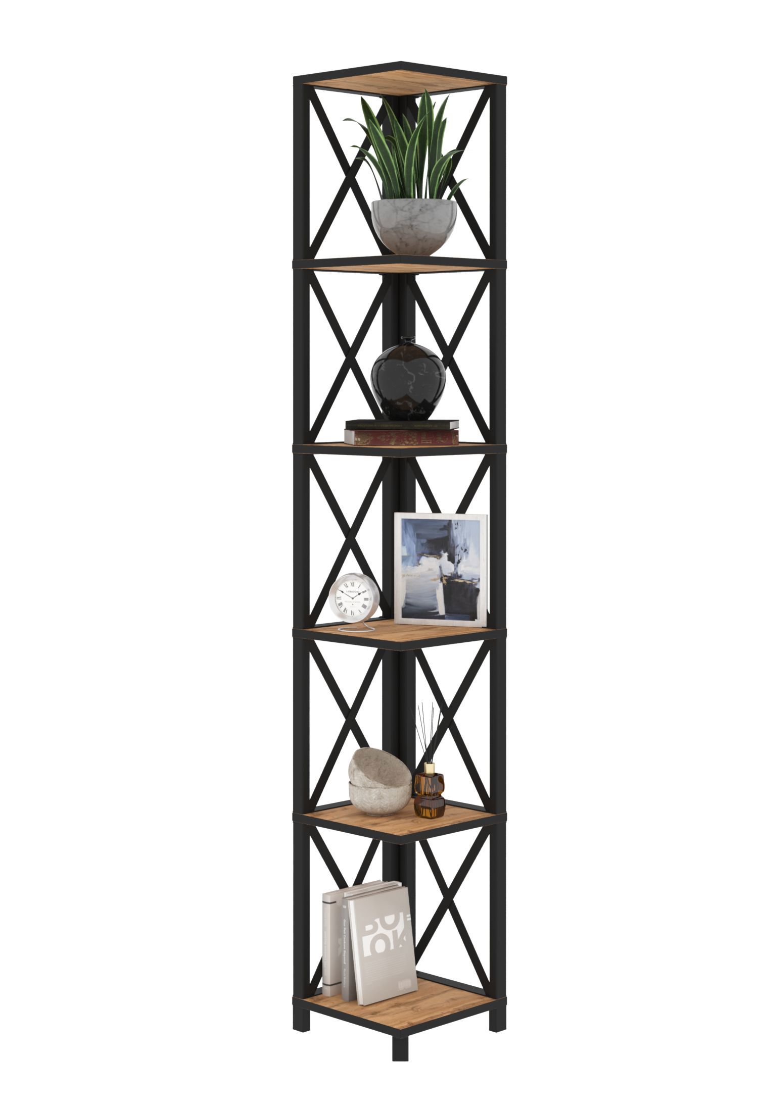 Изображение товара Стеллаж Make mebel Лофт Слим-6 29x182x29 см черный коричневый металлу стеллаж с полками