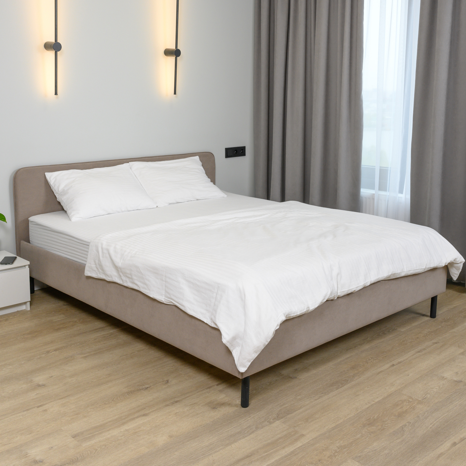 Изображение товара Кровать Romack Dali 168x81x207 см Мокко с ортопедическими ламелями и изголовьем