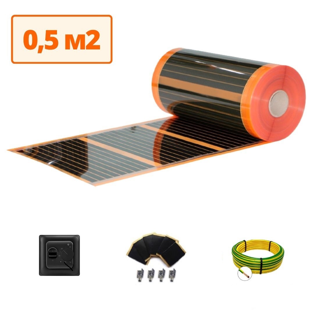 Изображение товара Инфракрасная пленка для теплого пола Теплософт 0.5 м² 110 Вт с механическим терморегулятором черного цвета