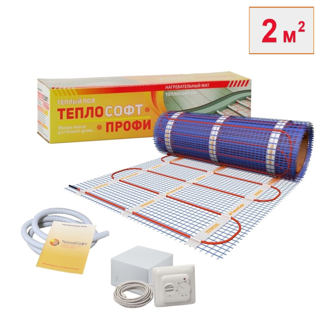 Изображение товара Нагревательный мат для теплого пола Теплософт 2 м² 300 Вт с механическим терморегулятором