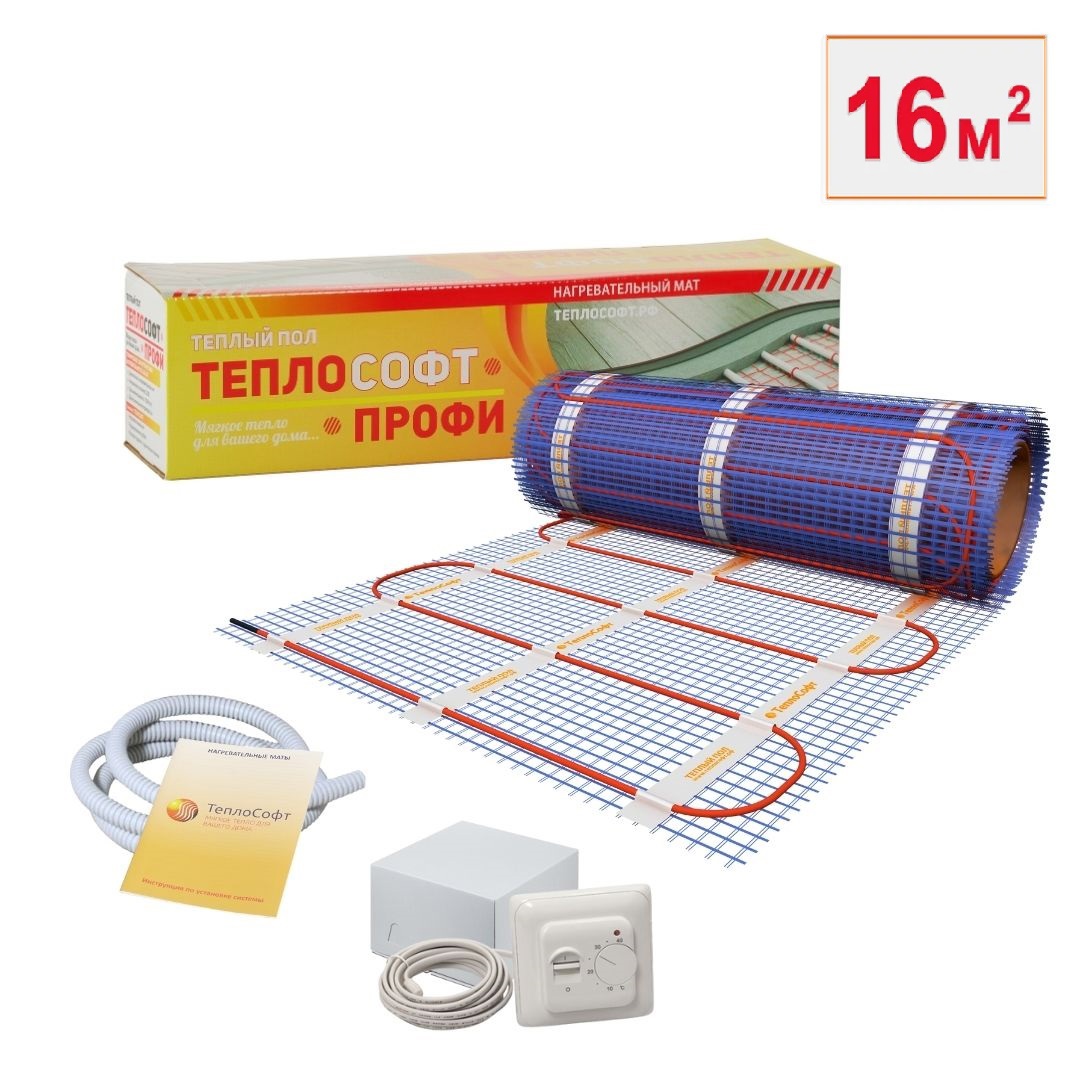 Изображение товара Нагревательный мат Теплософт 16 м² 2400 Вт механический терморегулятор