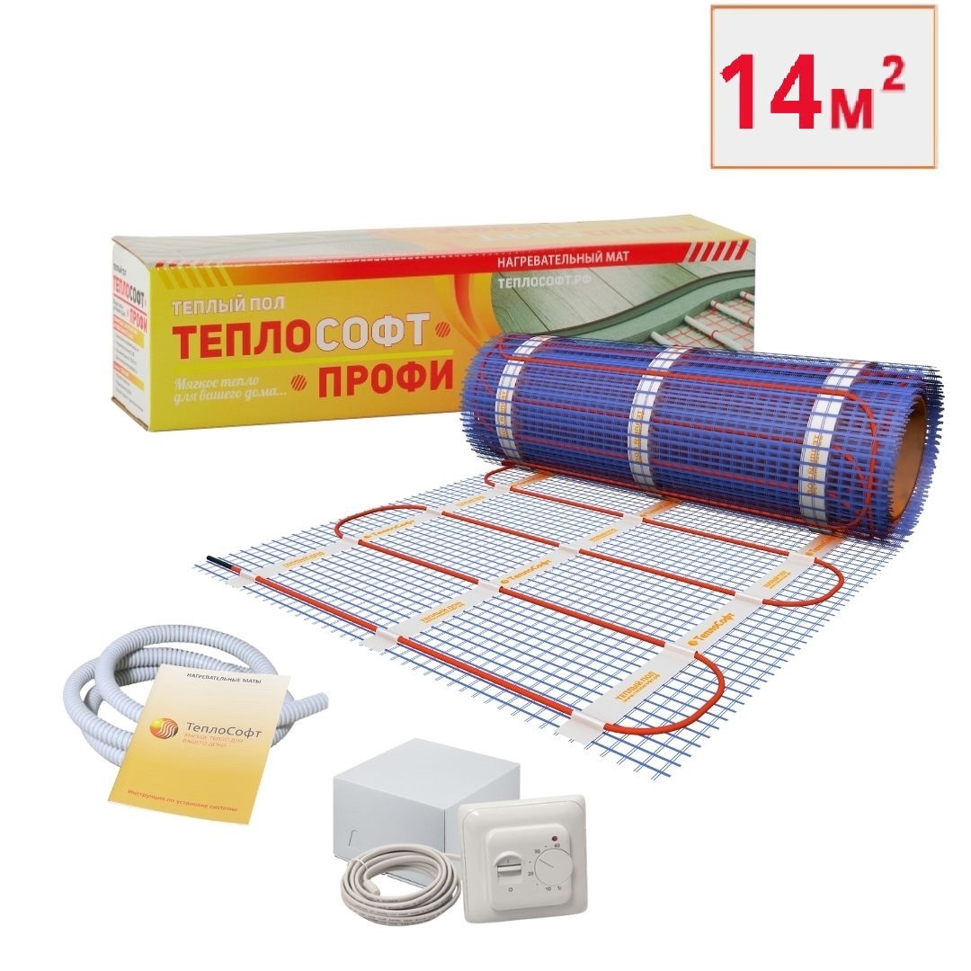 Изображение товара Нагревательный мат Теплософт 14 м² 2100 Вт с механическим терморегулятором