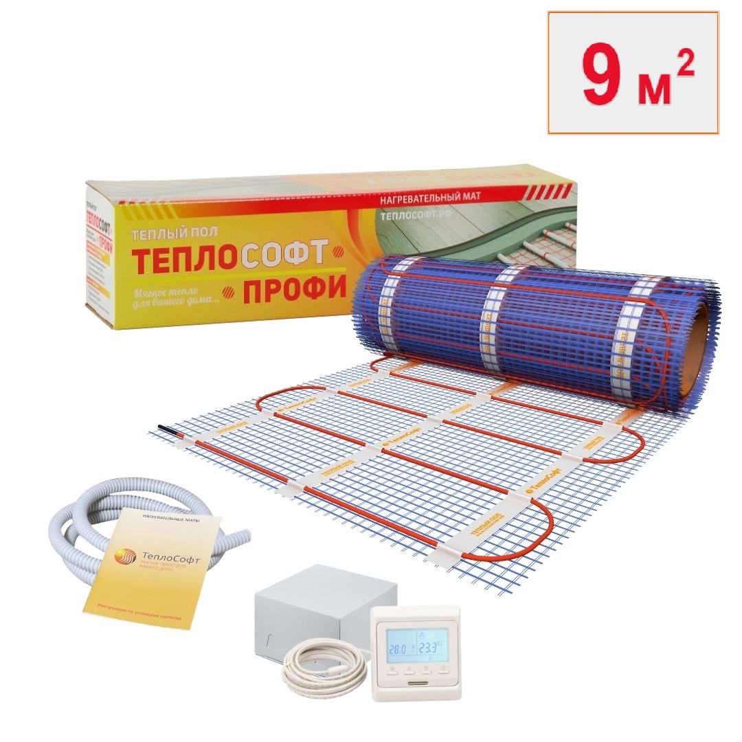 Изображение товара Нагревательный мат Теплософт 9 м² 1350 Вт с электронным терморегулятором для теплого пола