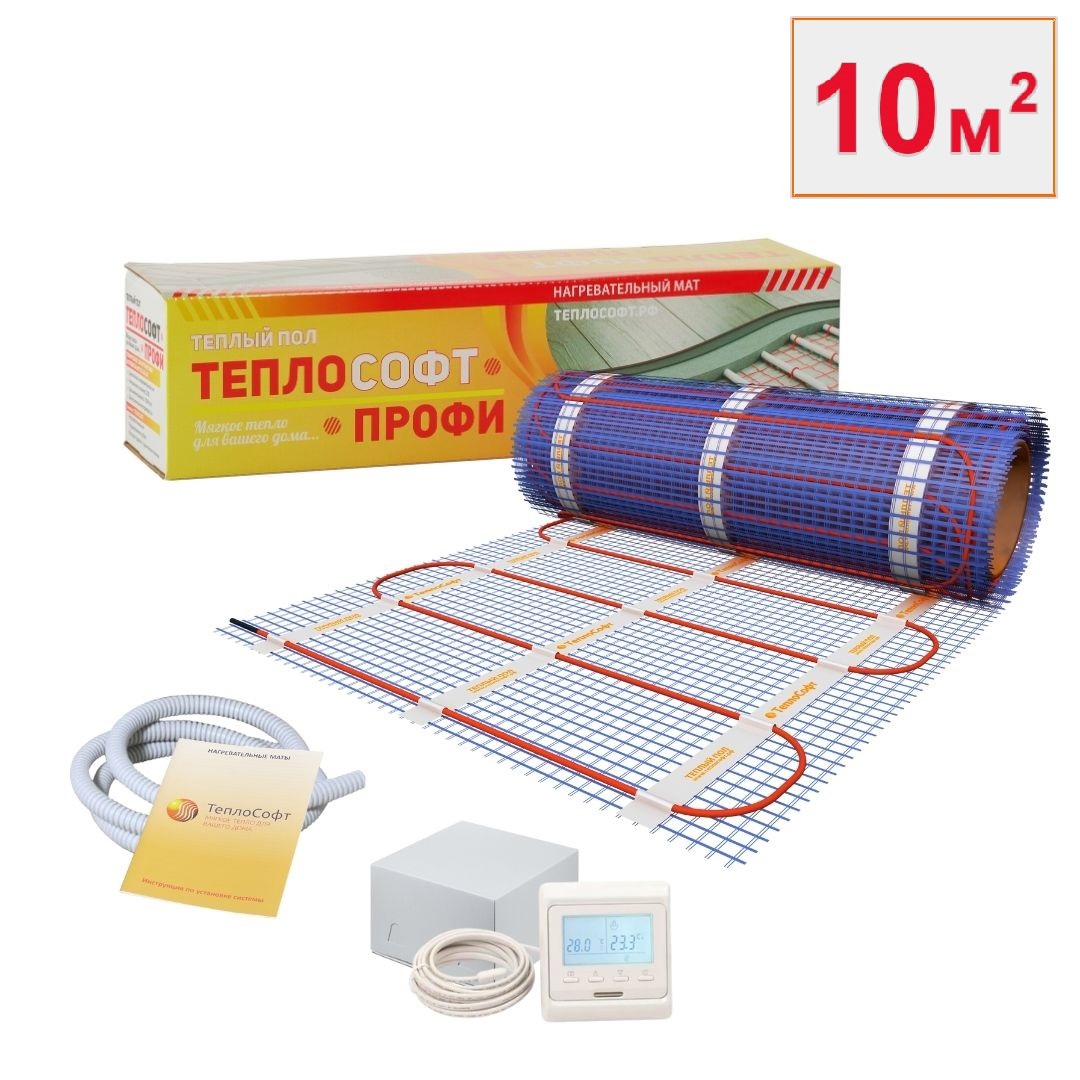 Изображение товара Нагревательный мат для теплого пола Теплософт 10 м² 1500 Вт с электронным терморегулятором