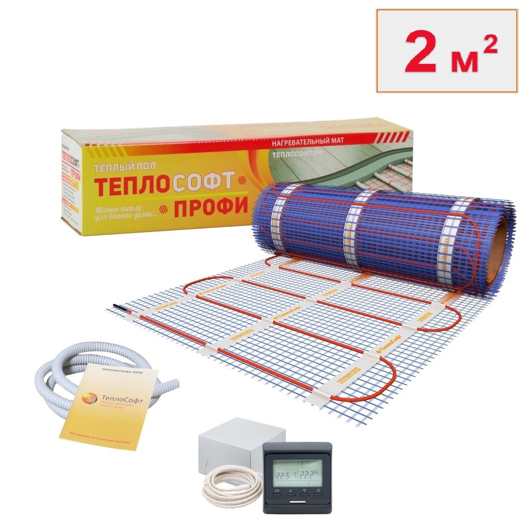Изображение товара Нагревательный мат Теплософт 2 м² 300 Вт с электронным терморегулятором черного цвета