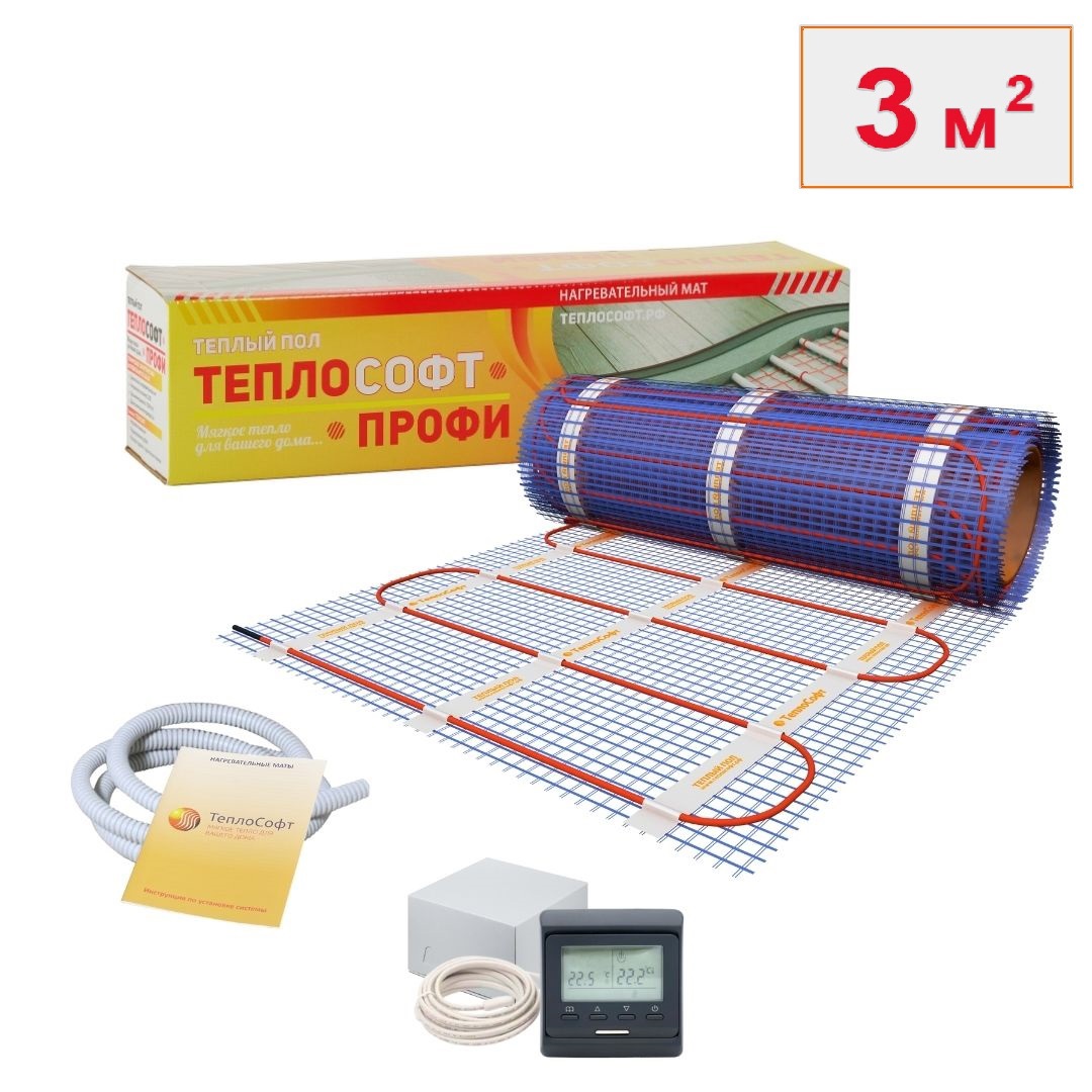Изображение товара Нагревательный мат Теплософт 3 м² 450 Вт с электронным терморегулятором черного цвета