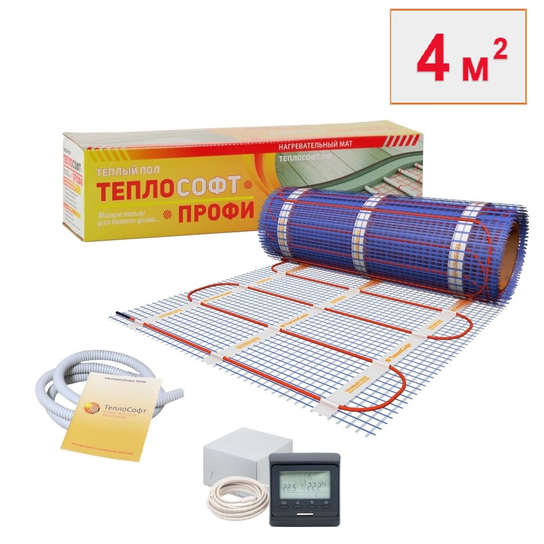 Изображение товара Нагревательный мат Теплософт 4 м² 600 Вт с электронным терморегулятором для теплого пола