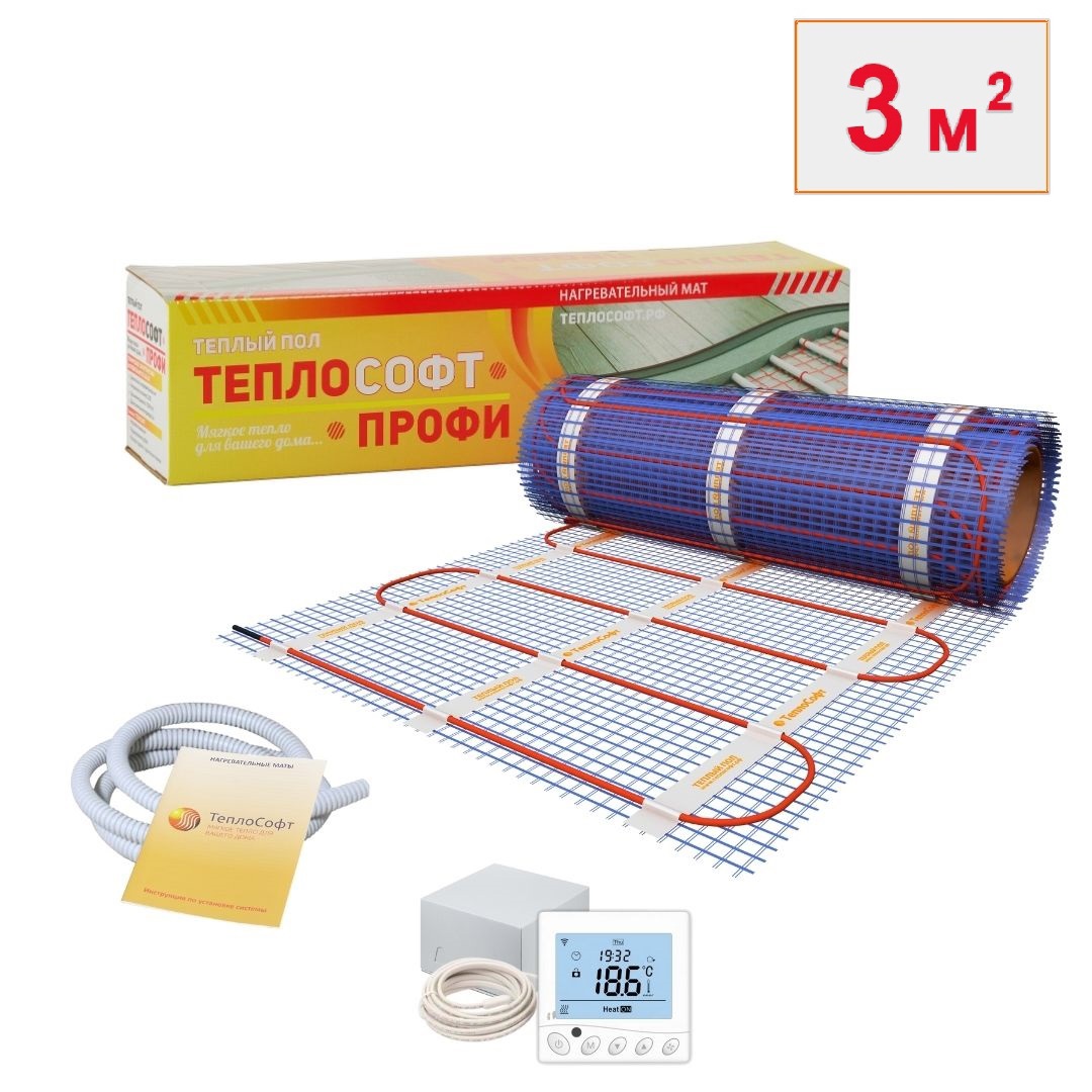 Изображение товара Нагревательный мат Теплософт 3 м² 450 Вт с Wi-fi терморегулятором