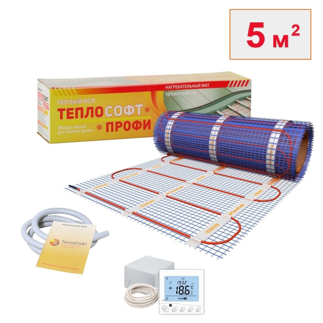 Изображение товара Нагревательный мат Теплософт 5 м² 750 Вт с Wi-fi терморегулятором W350
