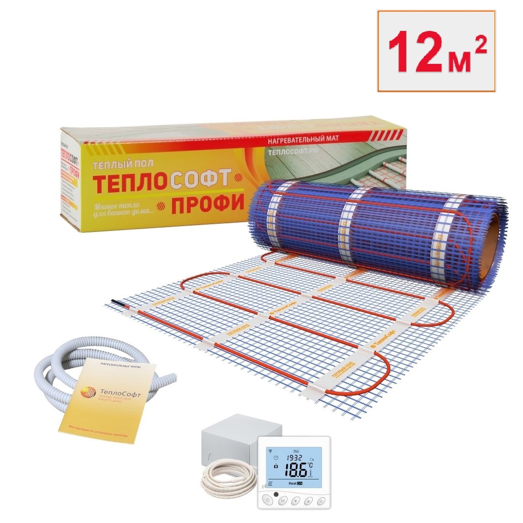 Изображение товара Нагревательный мат Теплософт 12 м² 1800 Вт с Wi-fi терморегулятором