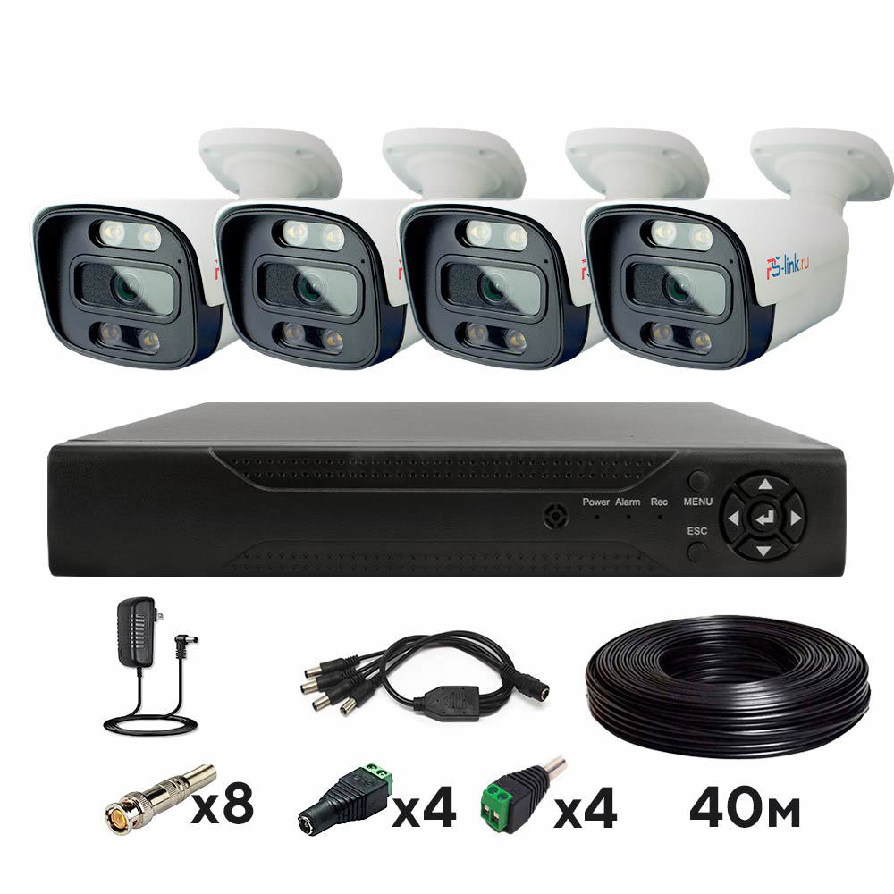 Изображение товара Комплект уличного видеонаблюдения AHD PS-link KIT-C204HDC 2 Мп 4 камеры fullcolor 4107