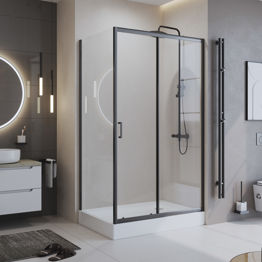 Изображение товара Душевой уголок BelBagno UNO-195-AH-1-120/80-C-NERO 120x80 см черный профиль прозрачное стекло