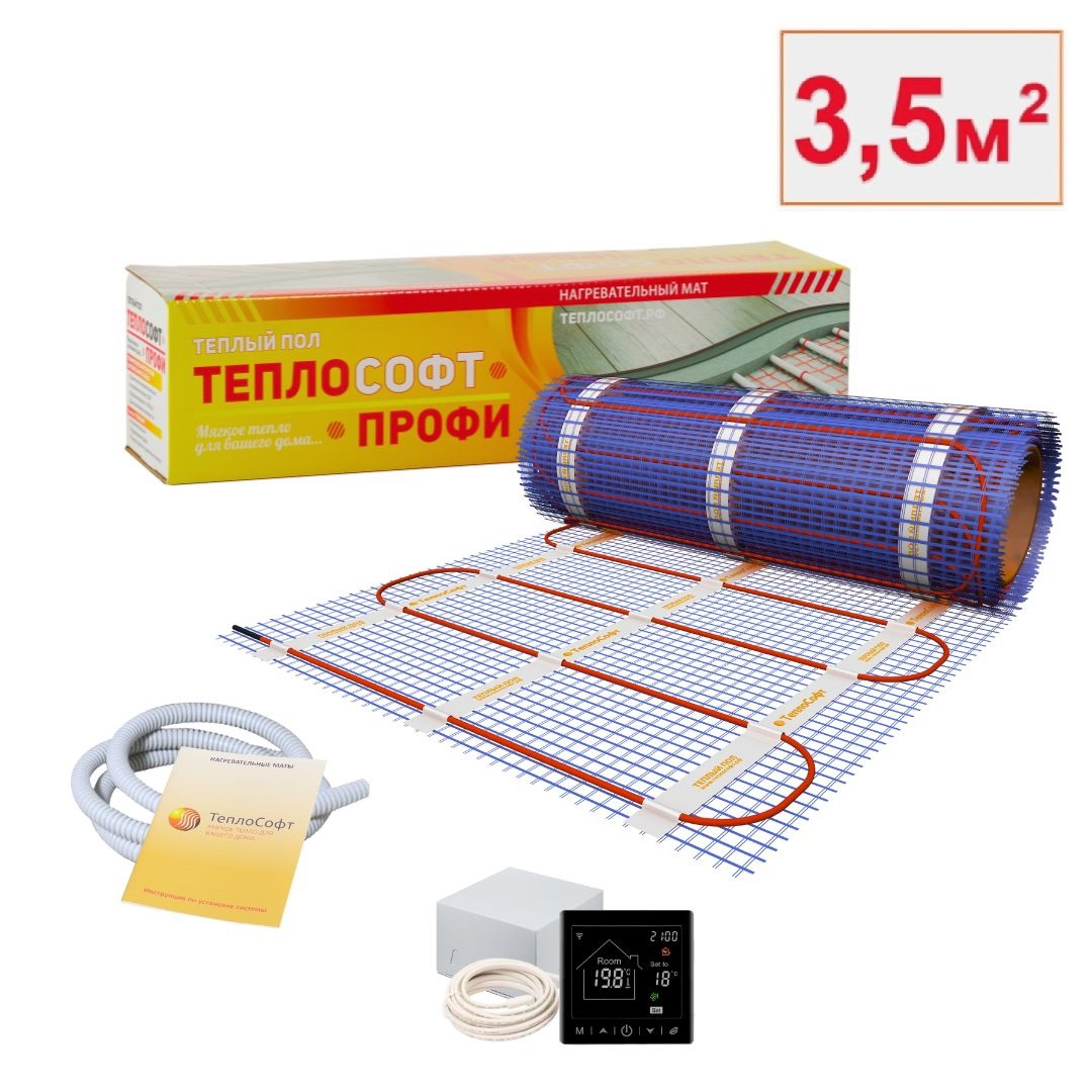 Изображение товара Нагревательный мат Теплософт 3.5 м² с Wi-Fi терморегулятором для теплого пола