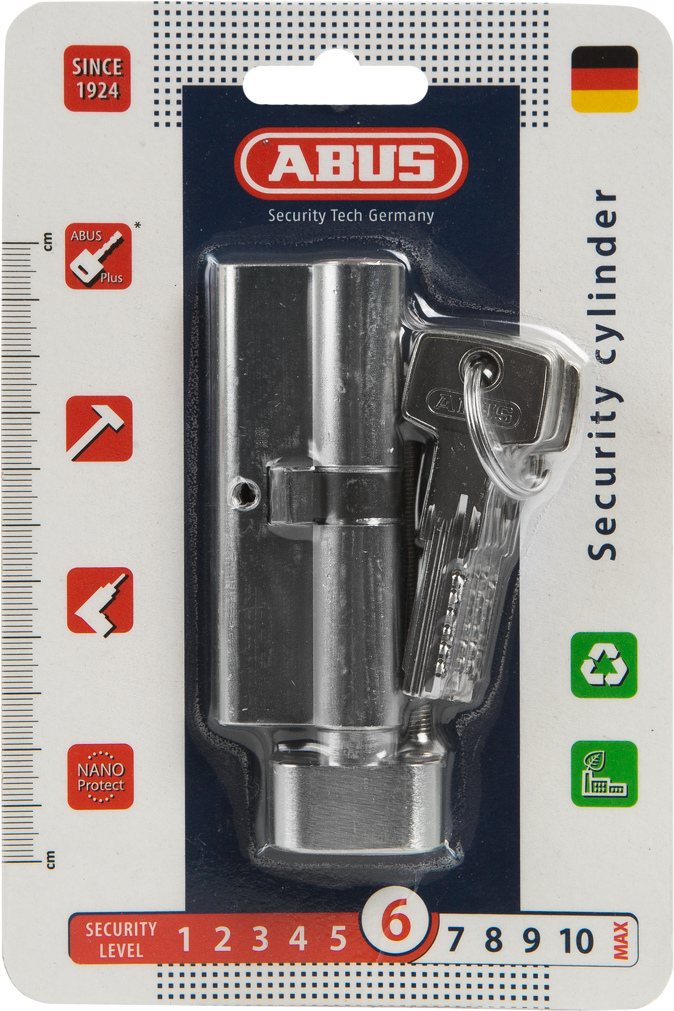 Цилиндр Abus KD6N Z40/K40, 40x40 мм, ключ/вертушка, цвет никель - 3