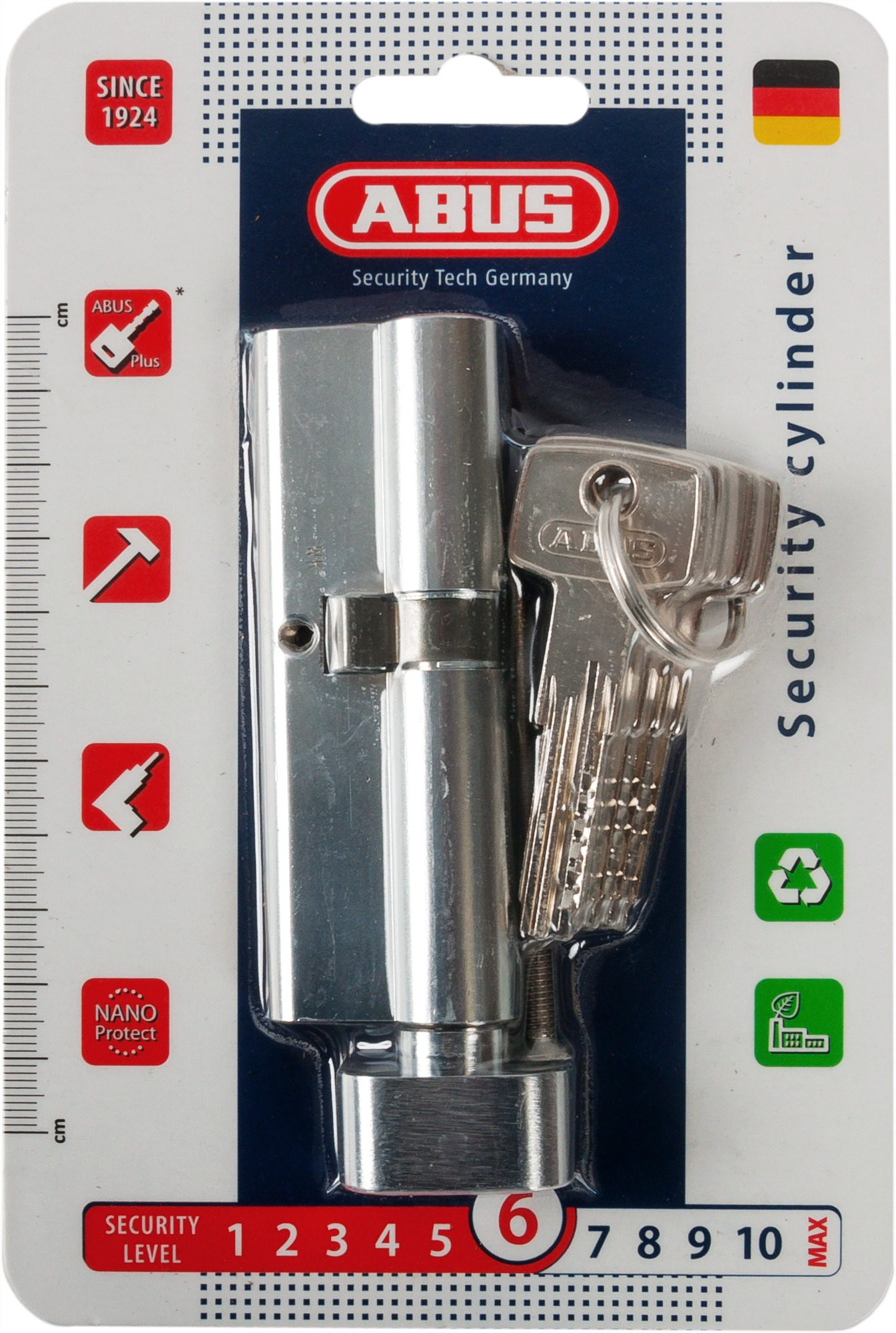 Цилиндр Abus KD6N Z40/K50, 40x50 мм, ключ/вертушка, цвет никель - 3