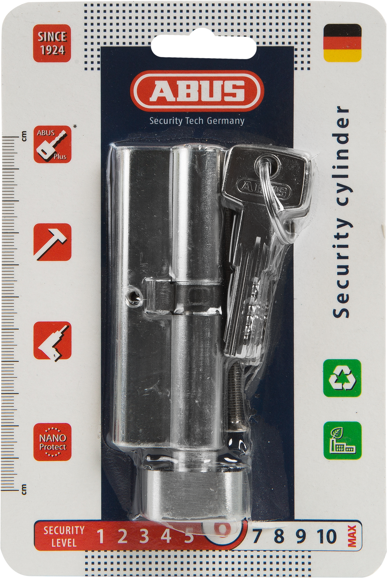 Цилиндр Abus KD6N Z45/K45, 45x45 мм, ключ/вертушка, цвет никель - 3