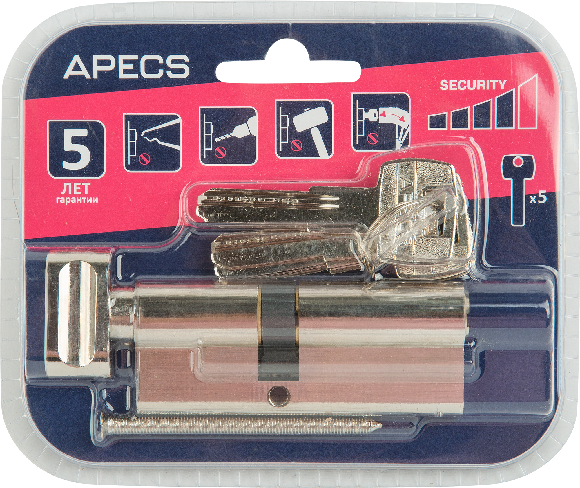 Цилиндр Apecs Pro 45x35 мм ключ/вертушка цвет никель - 5