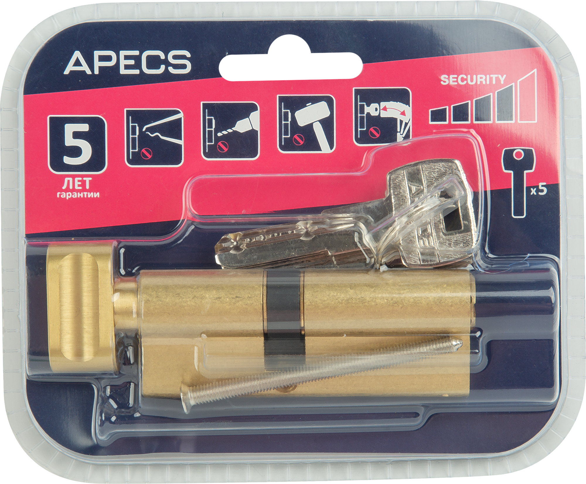Цилиндр Apecs Pro 45x35 мм ключ/вертушка цвет золото - 5