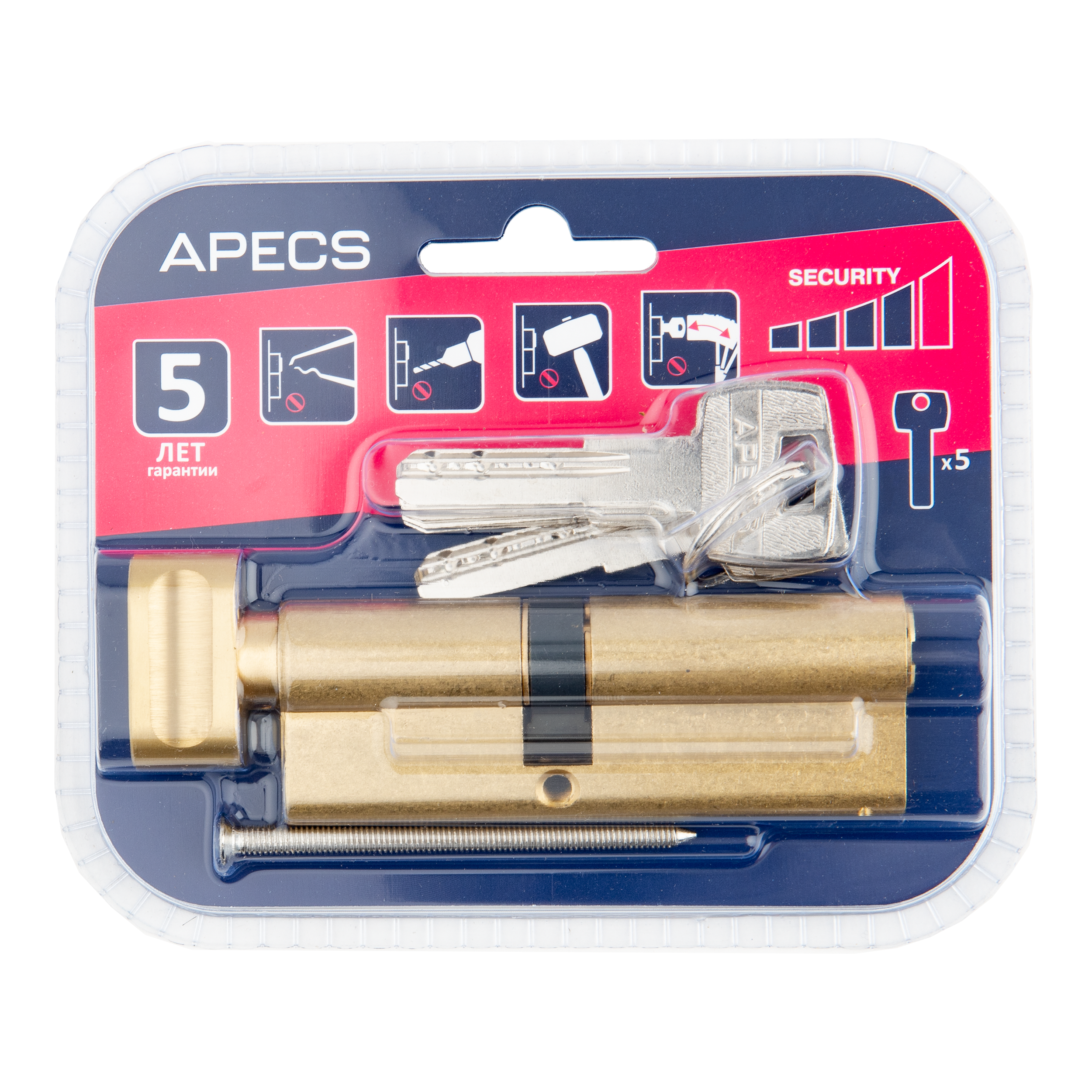 Цилиндр Apecs Pro 50x40 мм ключ/вертушка цвет золото - 3