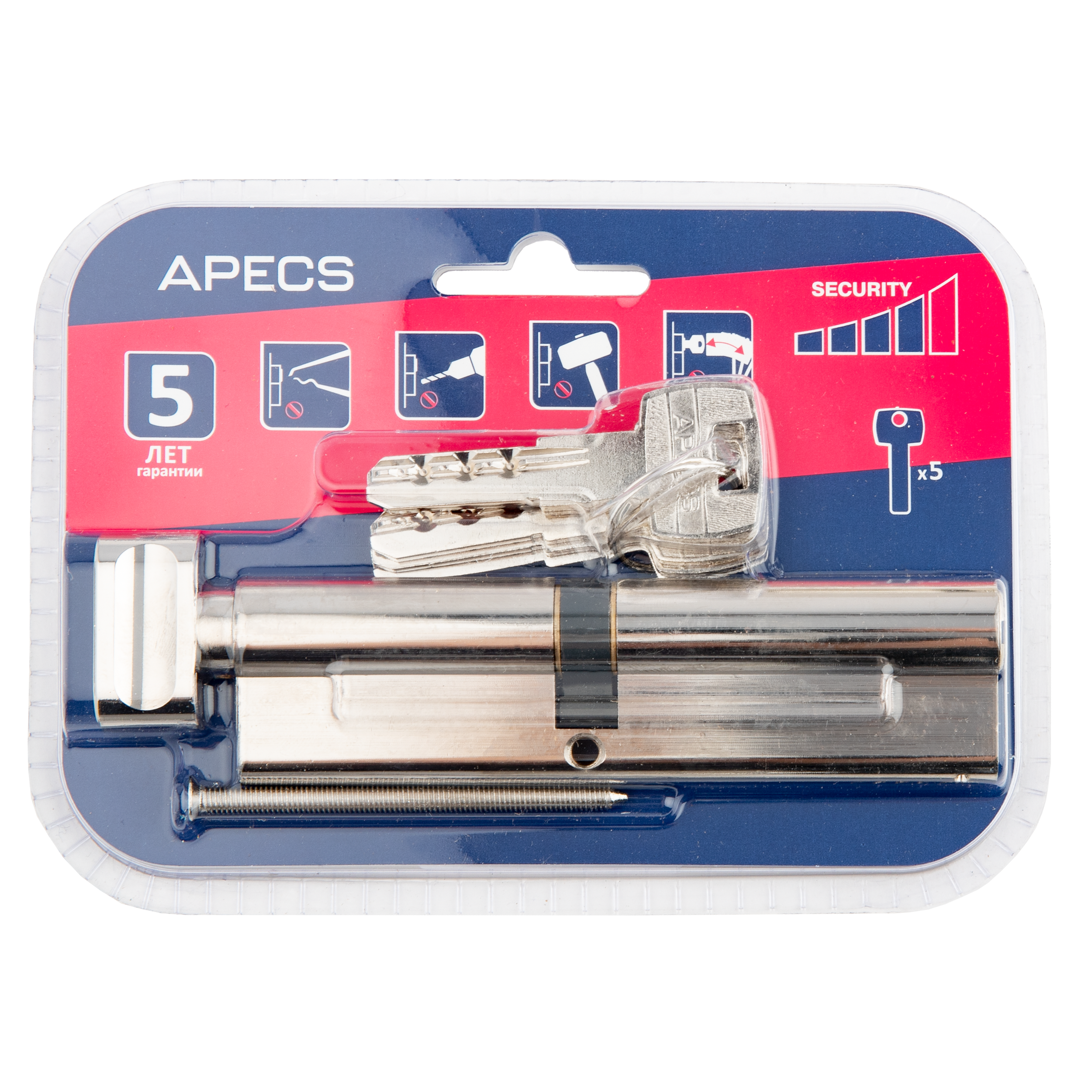 Цилиндр Apecs Pro 65x55 мм ключ/вертушка цвет никель - 3