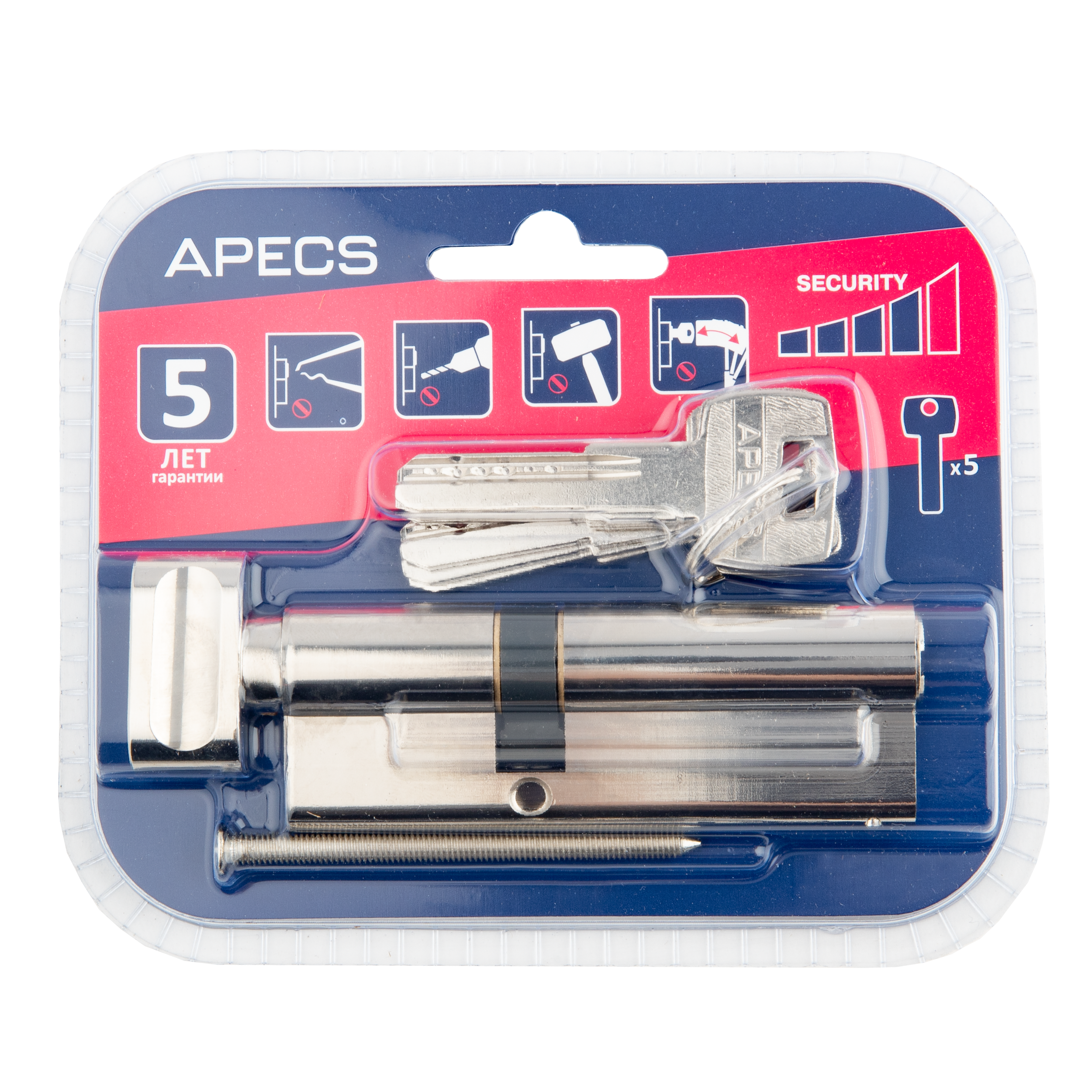 Цилиндр Apecs Pro 55x35 мм ключ/вертушка цвет никель - 3