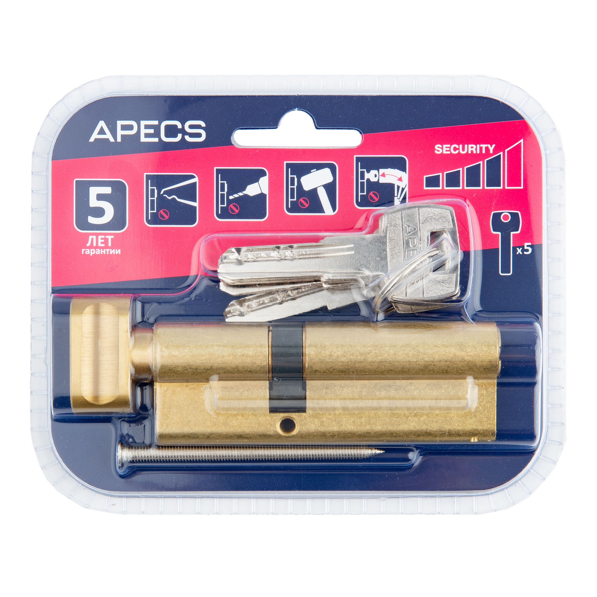 Цилиндр Apecs Pro 55x35 мм ключ/вертушка цвет золото - 3