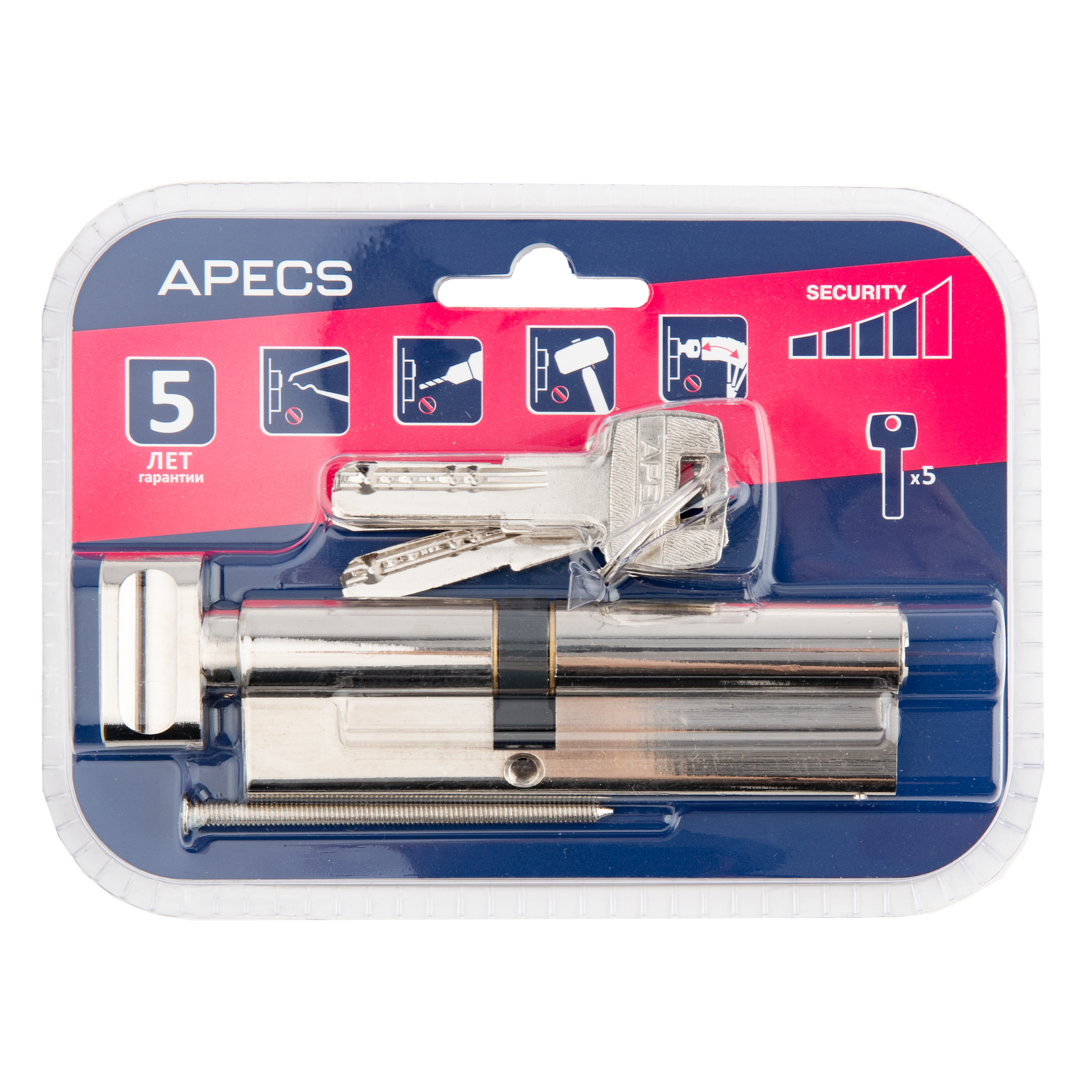 Цилиндр Apecs Pro 60x45 мм ключ/вертушка цвет никель - 3