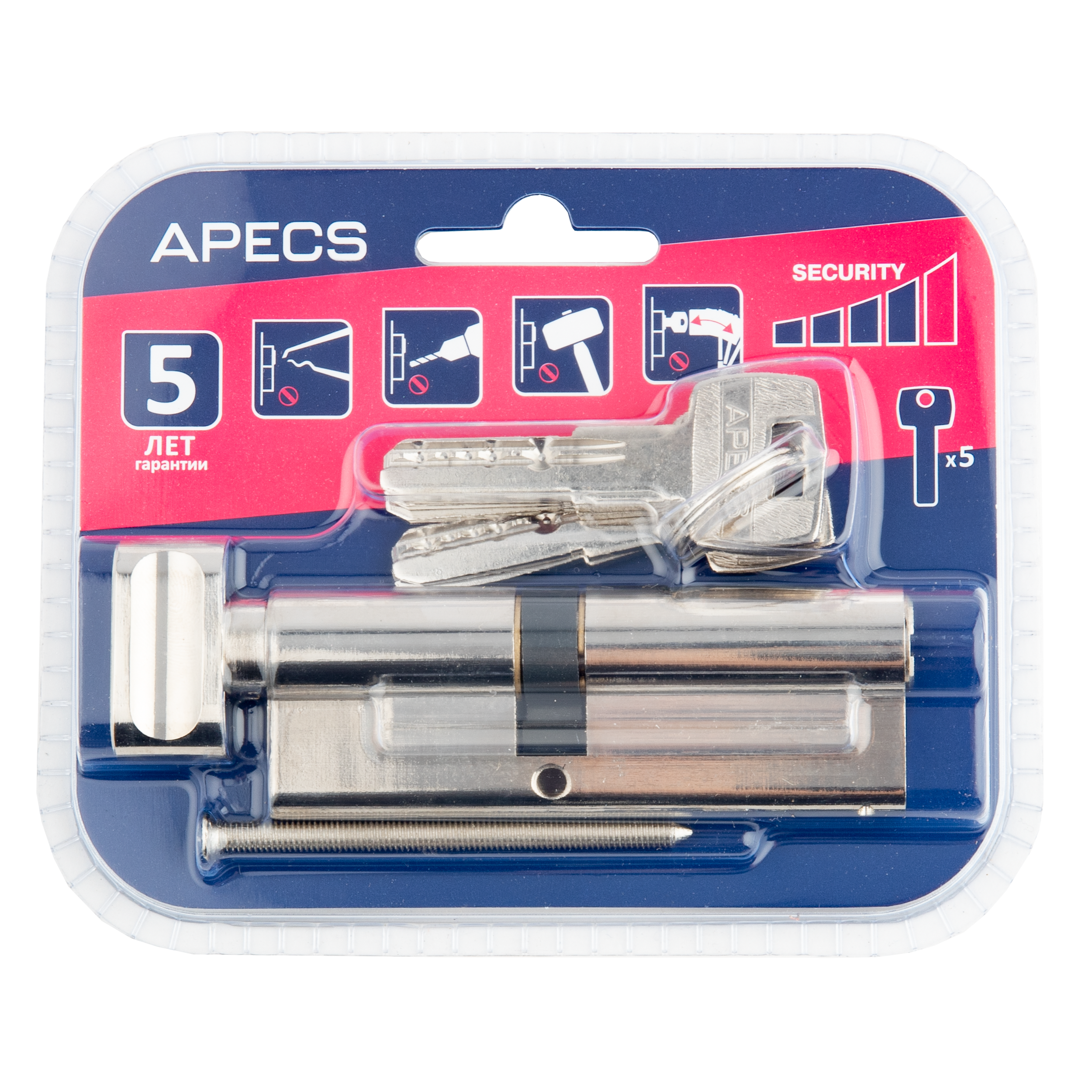 Цилиндр Apecs Pro 50x40 мм ключ/вертушка цвет никель - 3