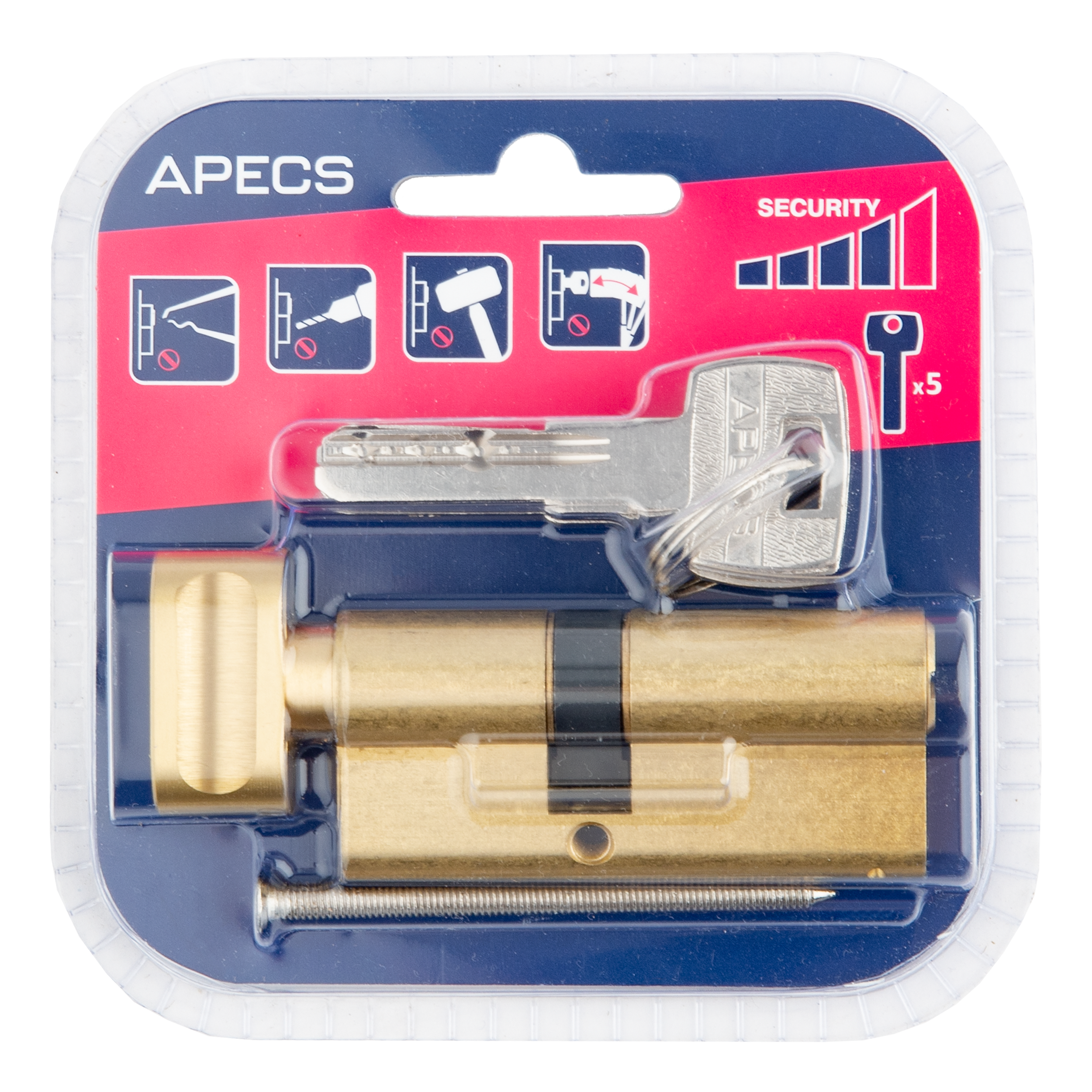 Цилиндр Apecs Pro 40x30 мм ключ/вертушка цвет золото - 3