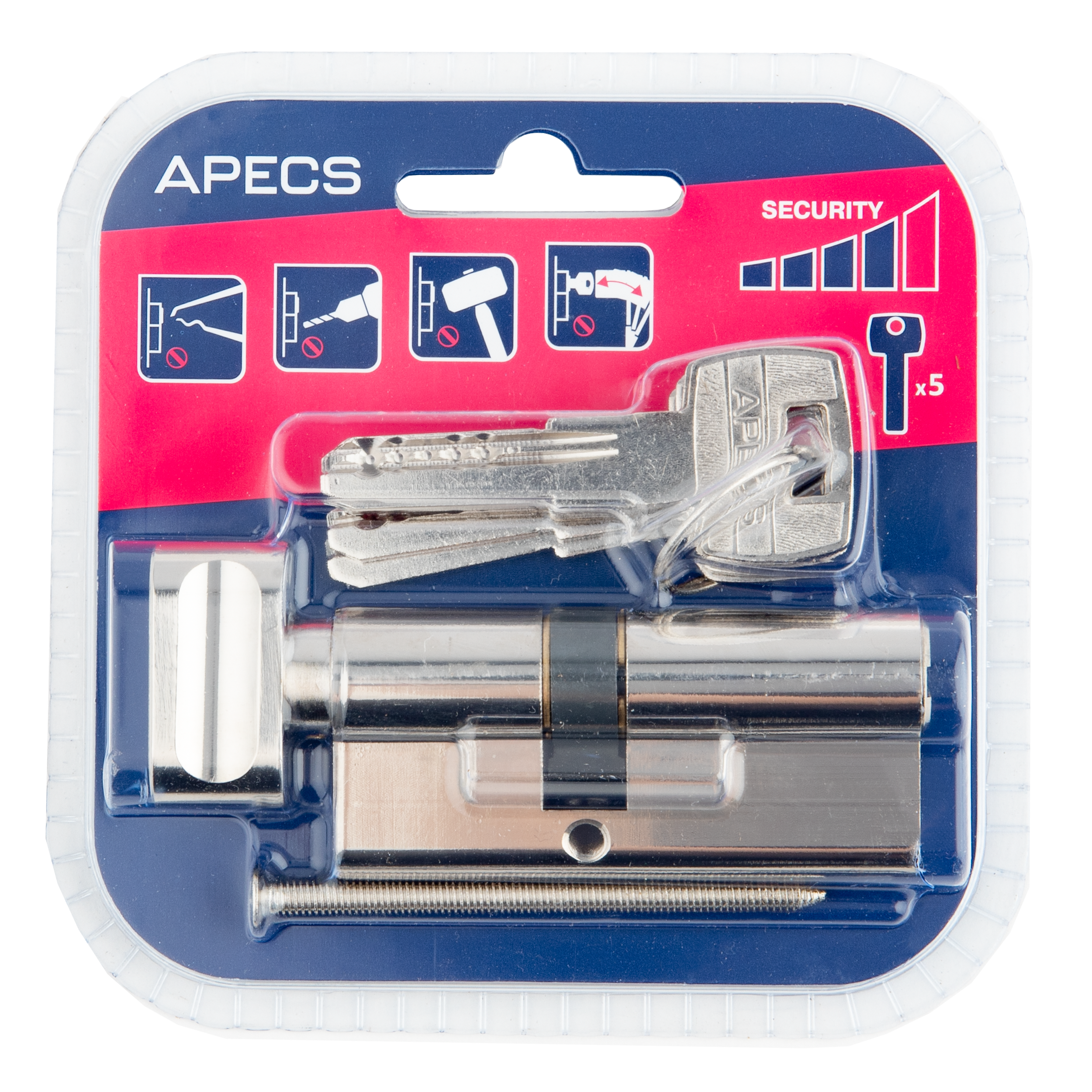 Цилиндр Apecs Pro 40x30 мм ключ/вертушка цвет никель - 3
