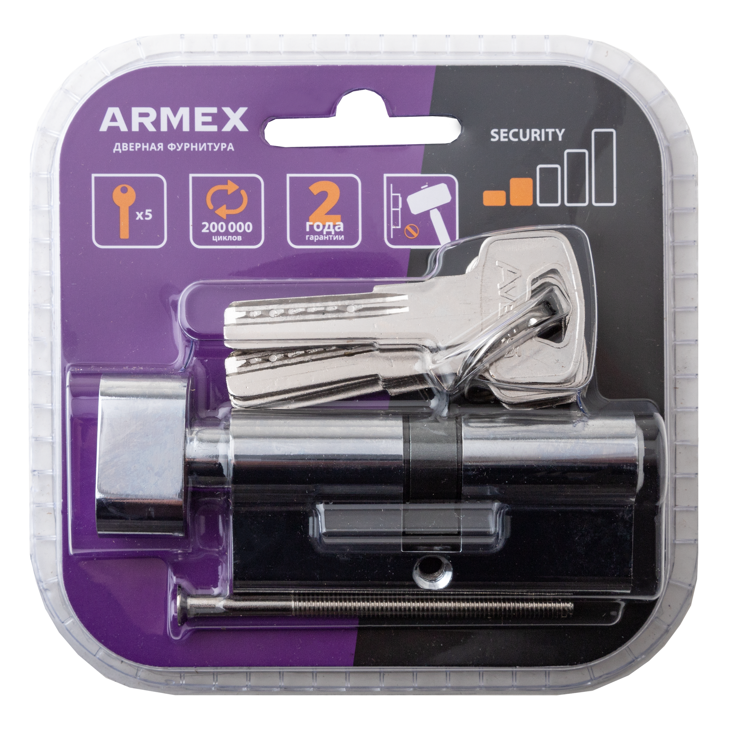 Цилиндр Armex Smart LM-70 35x35 мм ключ-вертушка цвет хром - 2