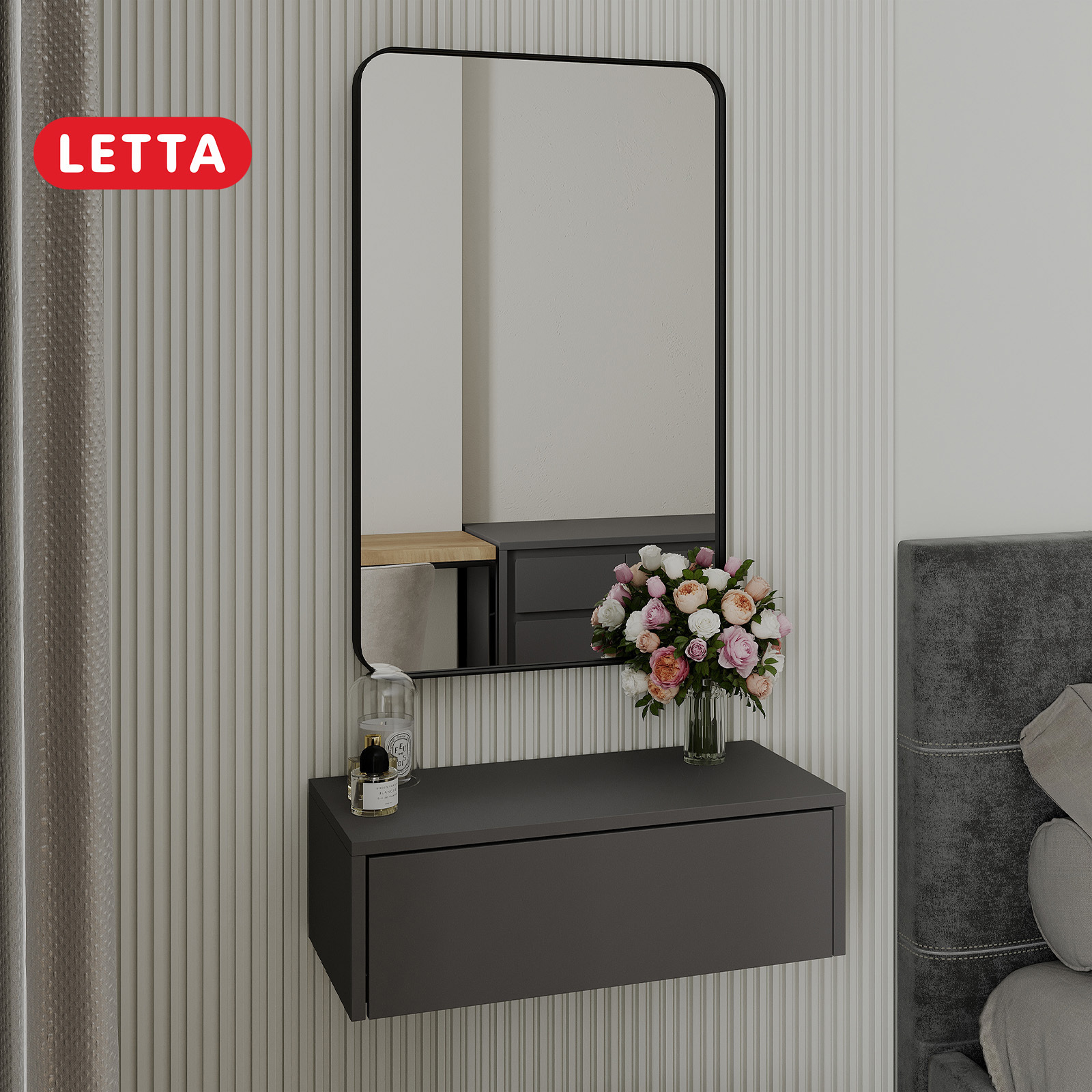 Изображение товара Туалетный столик без зеркала LETTA 61x20x29 см графит, подвесная мебель